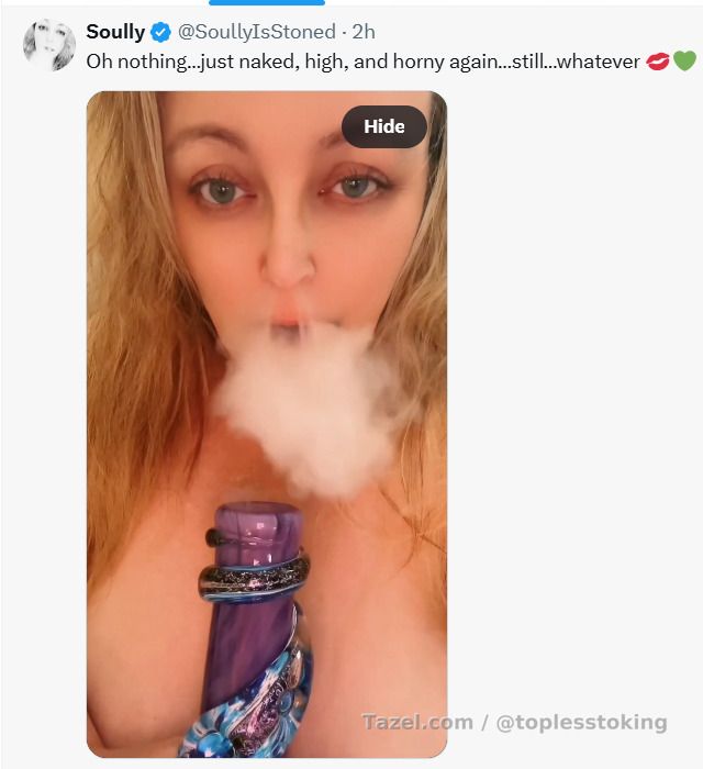 Soully @SoullyIsStoned - Oh nothing…just naked, high, and horny again…still…whatever 💋💚

Find and follow on X

Video is part of this post.


