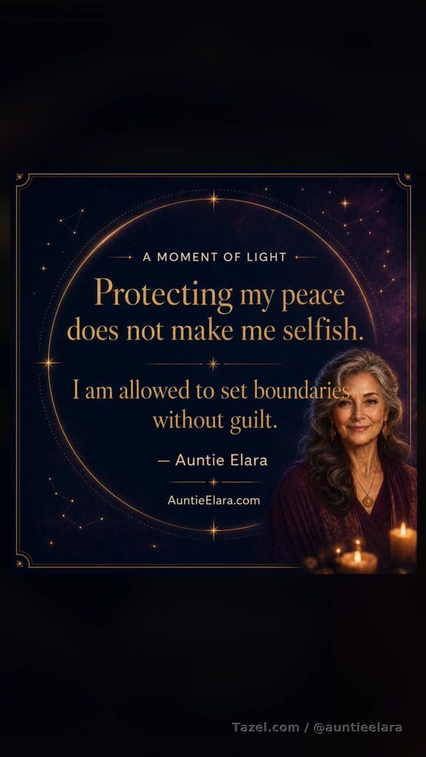 A Moment of Light

Protecting my peace does not make me selfish.

I am allowed to set boundaries without guilt.

— Auntie Elara

auntieelara.com

