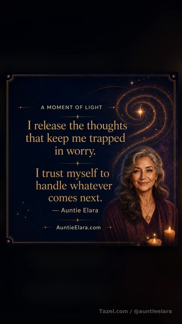 A Moment of Light

I release the thoughts that keep me trapped in worry.

I trust myself to handle whatever comes next.

— Auntie Elara

